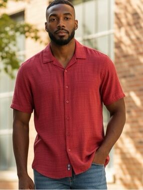 Guess Crimson Casual Button-Down Shirt size large